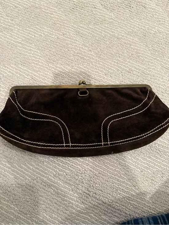 Handbags - Beaugeste Women’s Dark Brown Suede Clutch with Contrast Stitching